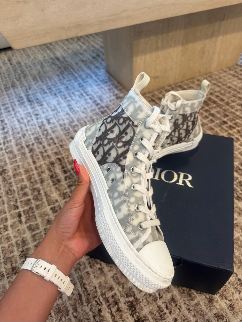 Christian Dior B23 Grey and White High-Top Oblique Canvas Sneakers - Picture 3 of 4